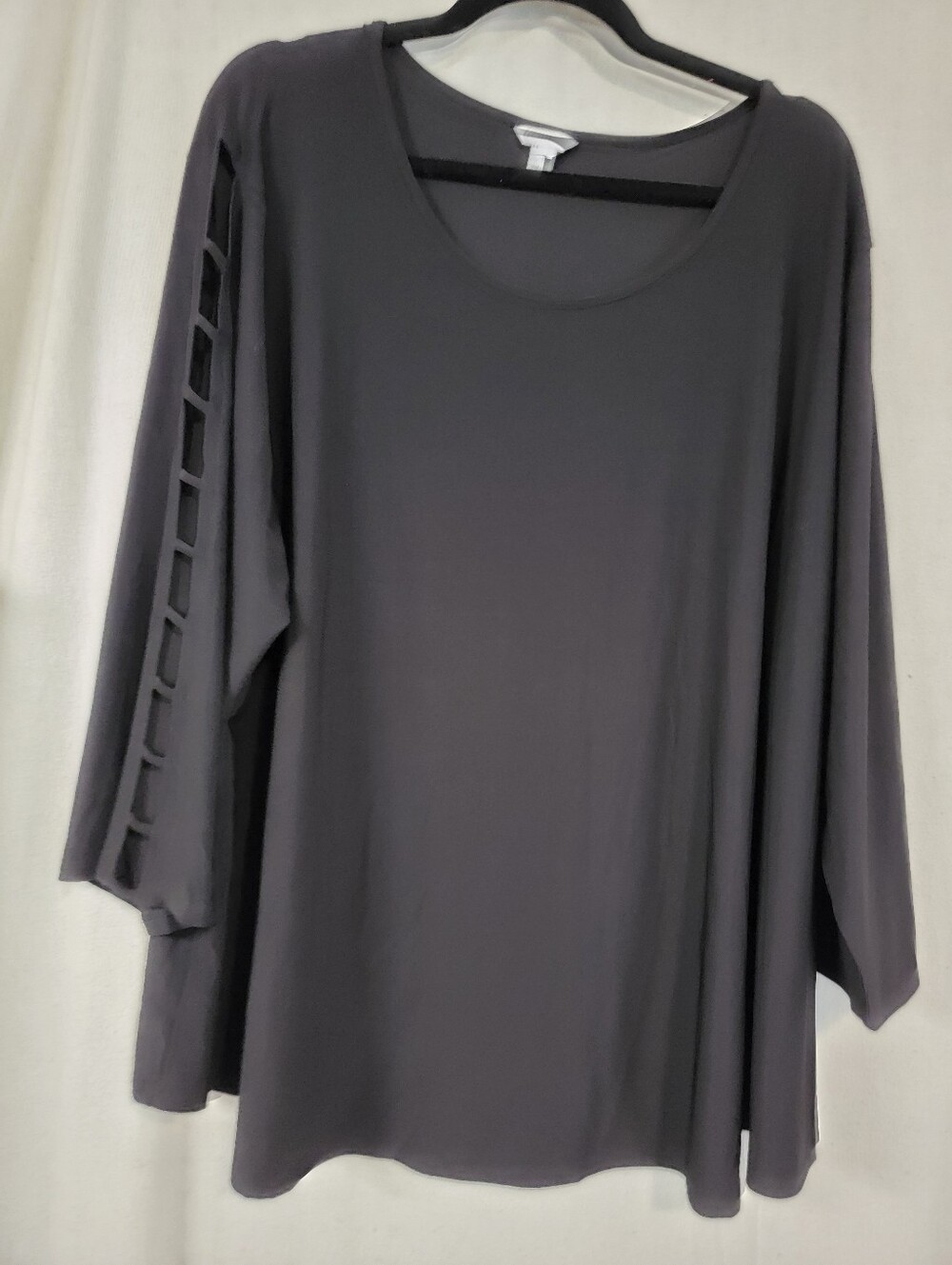 Cato Black Long Sleeve Scoop Neck Top with Ladder Cutout Sleeve Plus Size